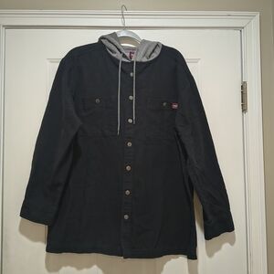 Wrangler Black Denim Hooded Workwear Snap Button Shirt Size Large